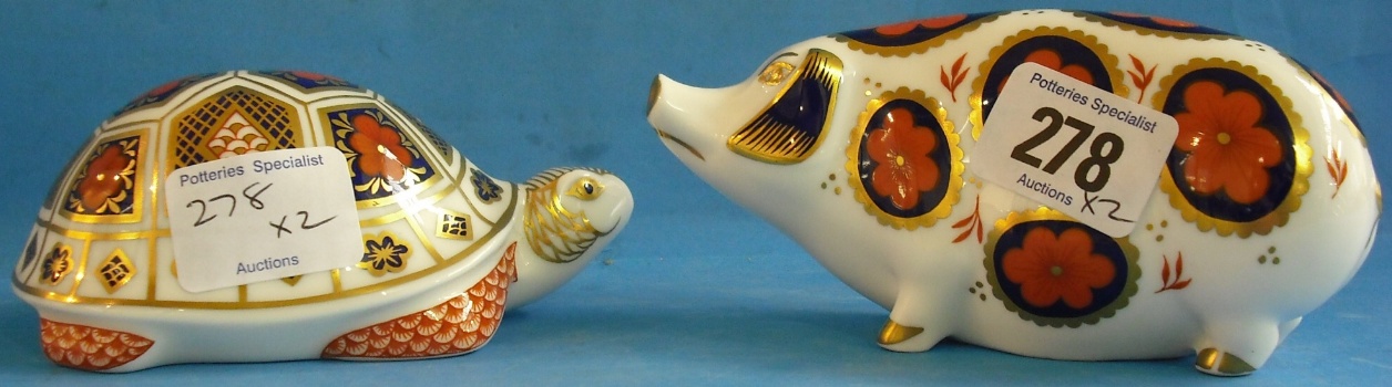 Appraisal: Royal Crown Derby Paperweights Pig no stopper and Tortoise