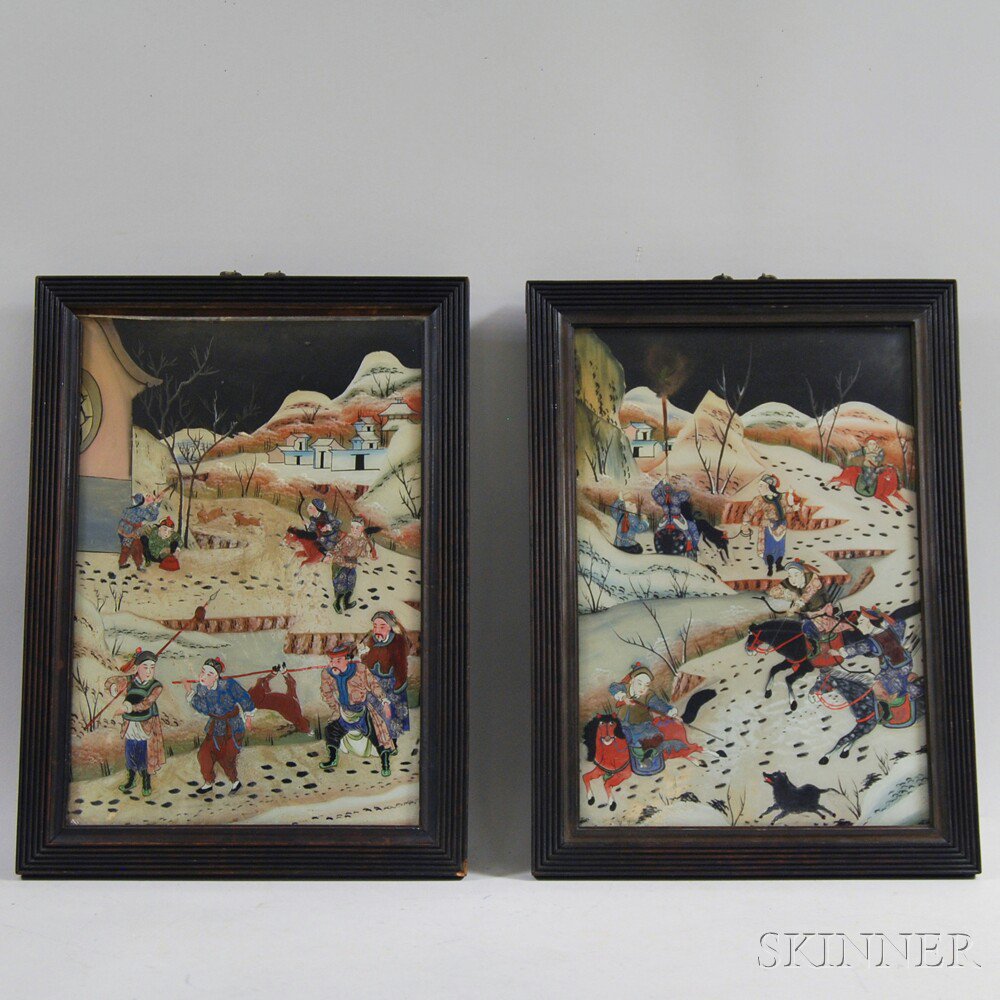 Appraisal: Pair of Framed Chinese Eglomise Panels th century depicting winter