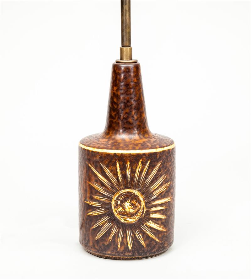 Appraisal: Lamp Scandinavian c Brown-glazed pottery in From the Collection of