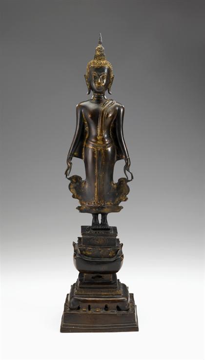 Appraisal: Fine Thai partially gilt bronze standing figure of Shakyamuni th