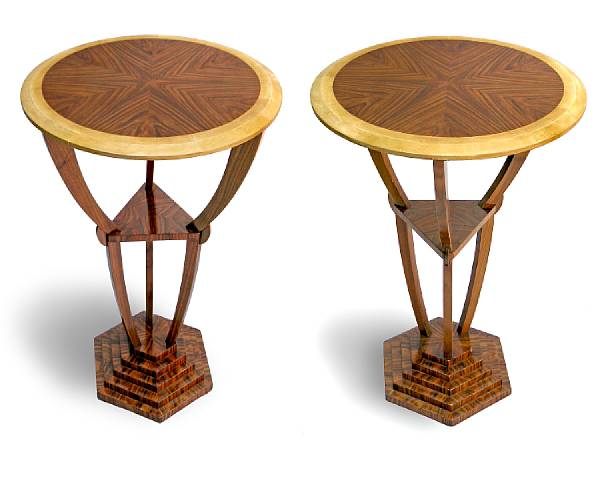 Appraisal: A pair of Italian Art Deco rosewood and ash circular