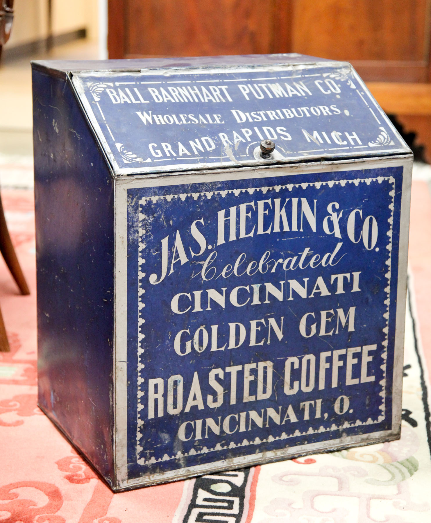 Appraisal: JAS HEEKINS COFFEE BIN Cincinnati Ohio tin late th century