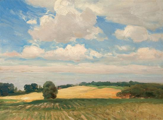 Appraisal: MATHIAS J ALTEN American - Farm Landscape oil on board