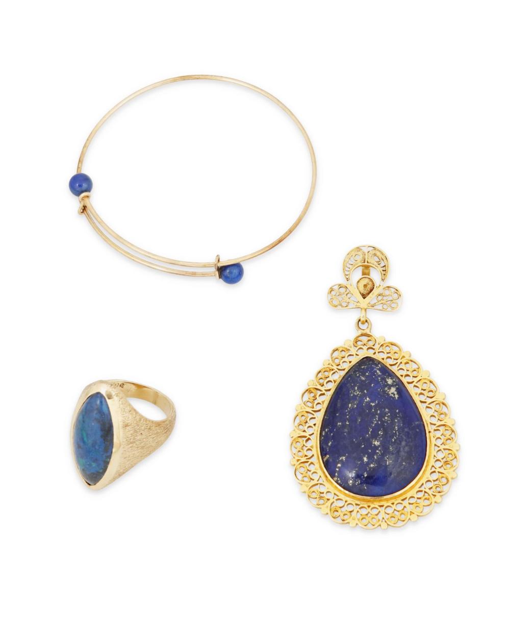 Appraisal: THREE BLUE GEMSTONE JEWELRY ITEMSThree blue gemstone jewelry items k