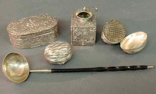 Appraisal: English silver nutmeg grater in the form of a nut