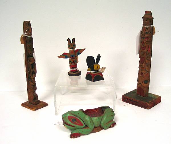 Appraisal: Five Northwest Coast carvings A Tsimsian totem pole Fred Alexcee