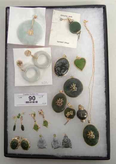 Appraisal: Lot various Asian jade stone jewelry etc