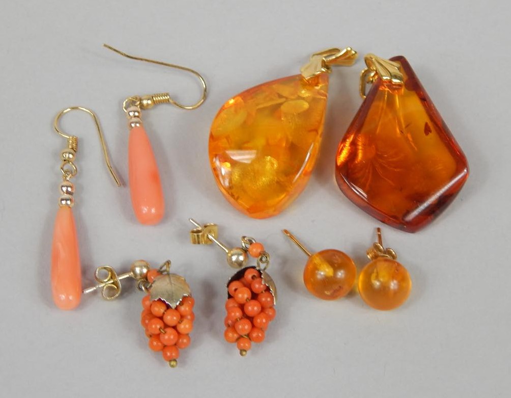 Appraisal: Two pairs of coral style earrings and two pairs of