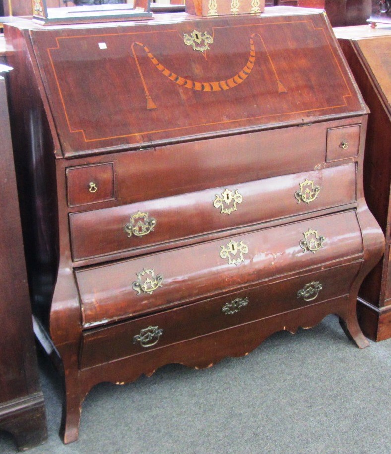 Appraisal: An early th century Dutch inlaid walnut bureau the fitted