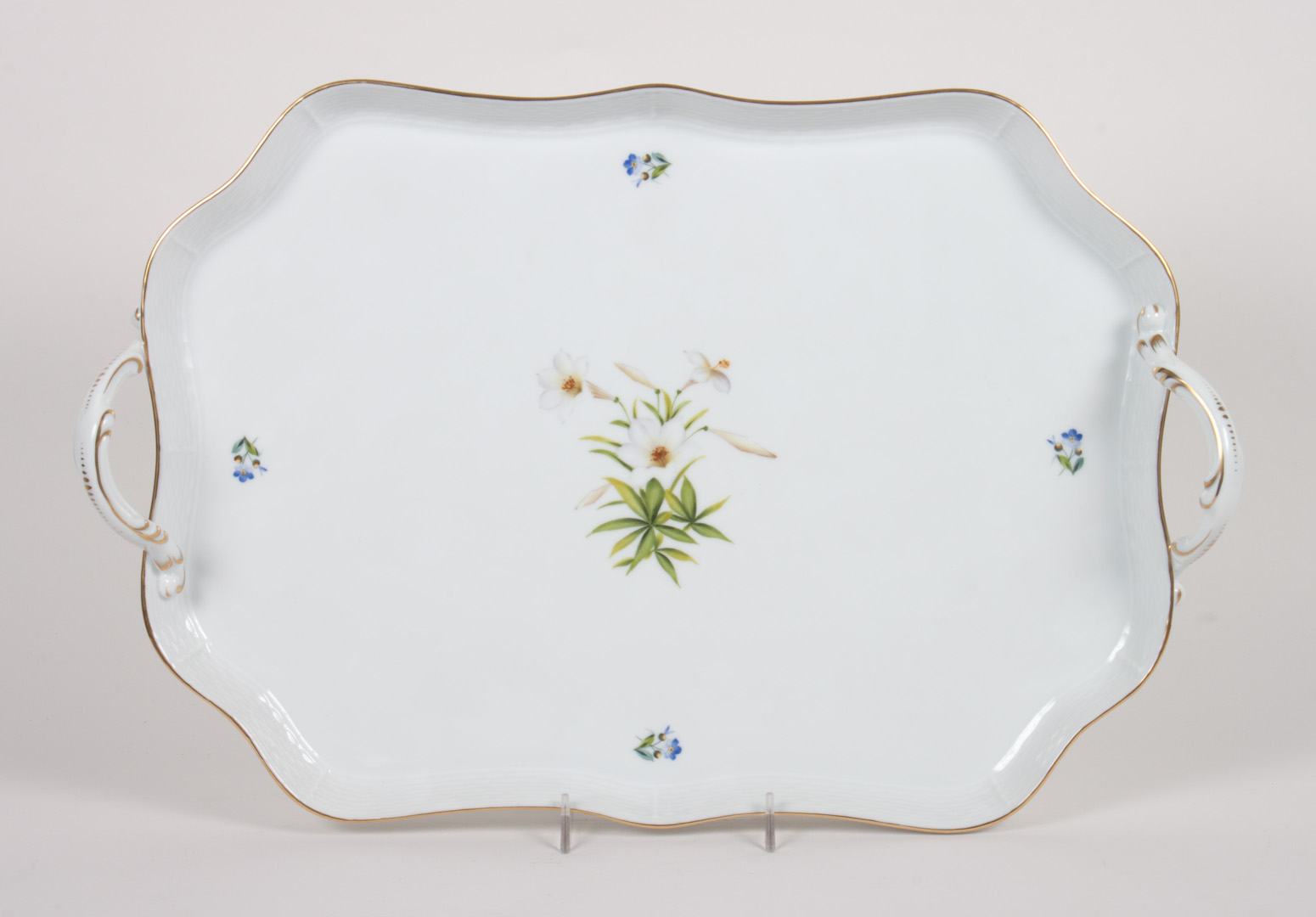 Appraisal: Herend porcelain tea tray floral decorated two-handled shaped tray in