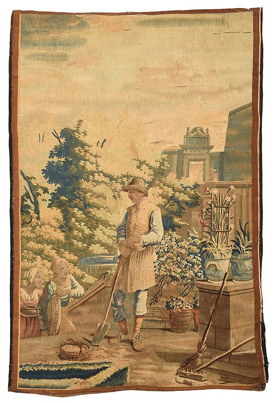 Appraisal: th Century Wool Garden Tapestry Continental depicting a man tending