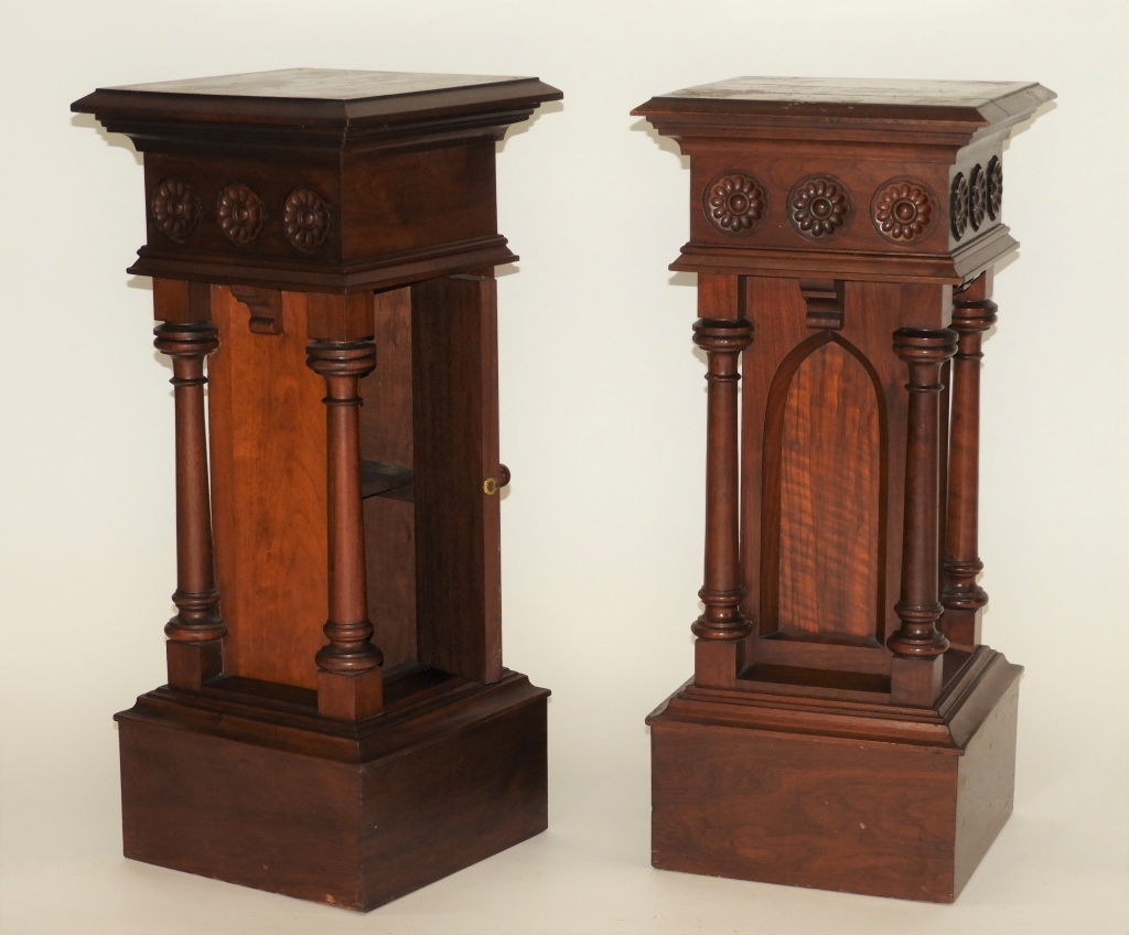 Appraisal: PR VICTORIAN AESTHETIC WALNUT CABINET PEDESTALS United States Circa Matching