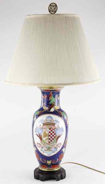 Appraisal: Decorative Porcelain Table Lampwith armorial style decoration on hardwood base