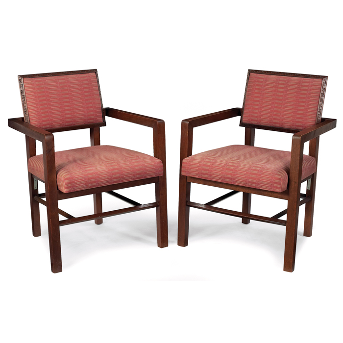 Appraisal: Frank Lloyd Wright armchairs pair manufactured by Heritage Henredon Taliesin