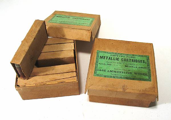 Appraisal: A lot of Spencer rifle cartridges Including two pasteboard boxes