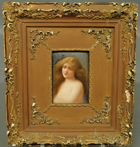 Appraisal: - Miniature portrait painted on porcelain of a young woman