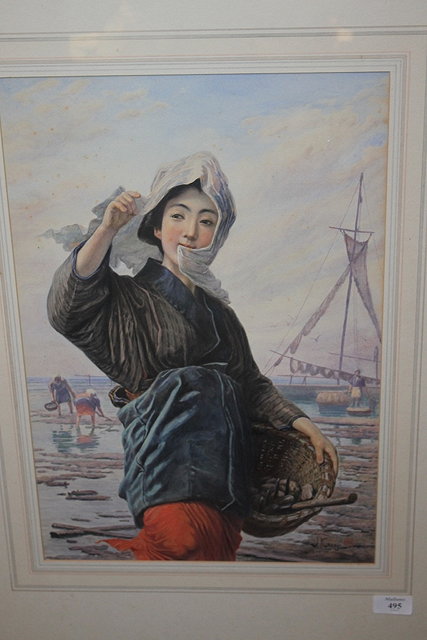 Appraisal: JIROKICHI KASAGI Japanese - The Cockle Picker signed watercolour cm