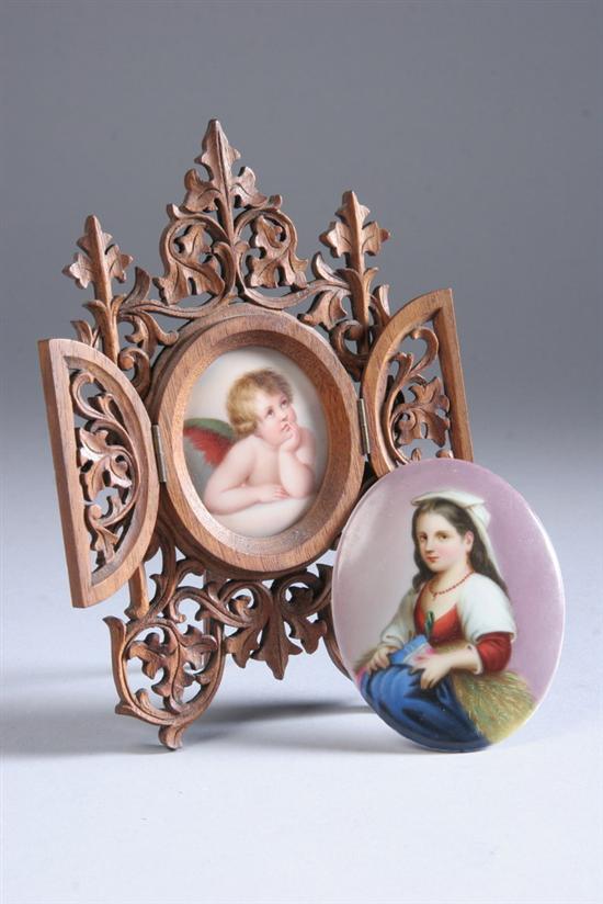 Appraisal: TWO FRENCH HANDPAINTED PORCELAIN MINIATURE PORTRAIT PLAQUES One of a