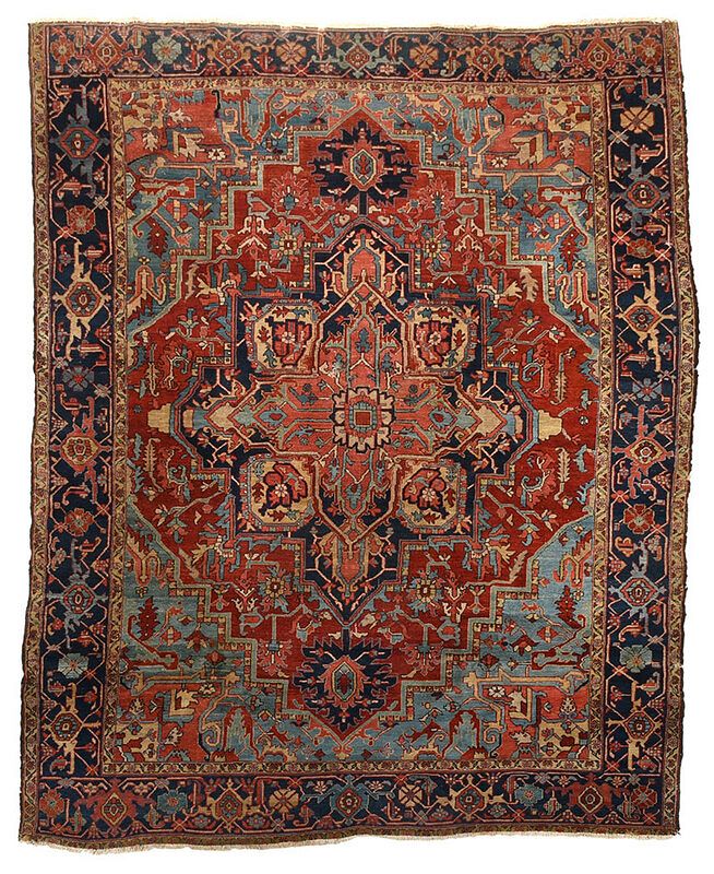 Appraisal: Heriz Carpet early th century polygonal central medallion with red