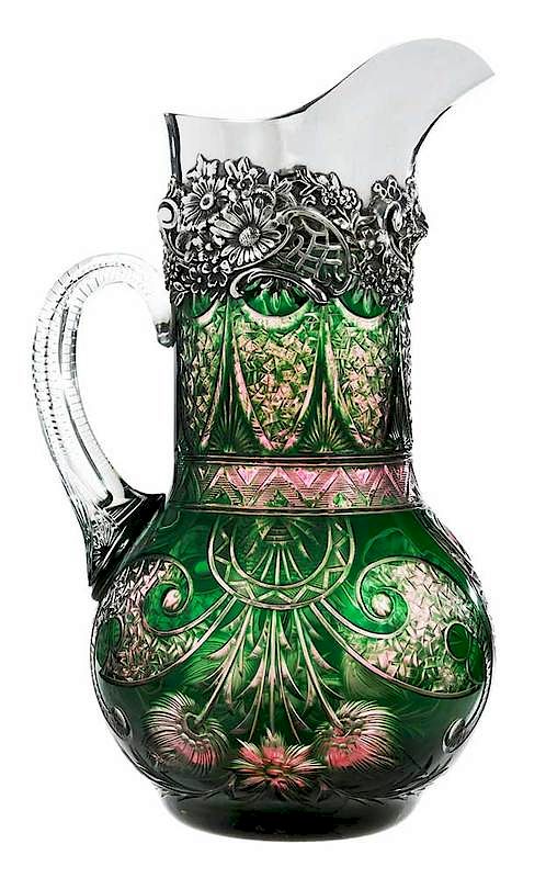 Appraisal: A Fine Silver-Mounted Cut Glass Pitcher attributed to Stevens and