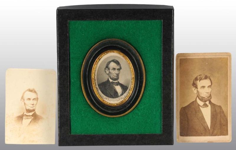 Appraisal: Lot of Lincoln Photos Description Includes one with brass miniature