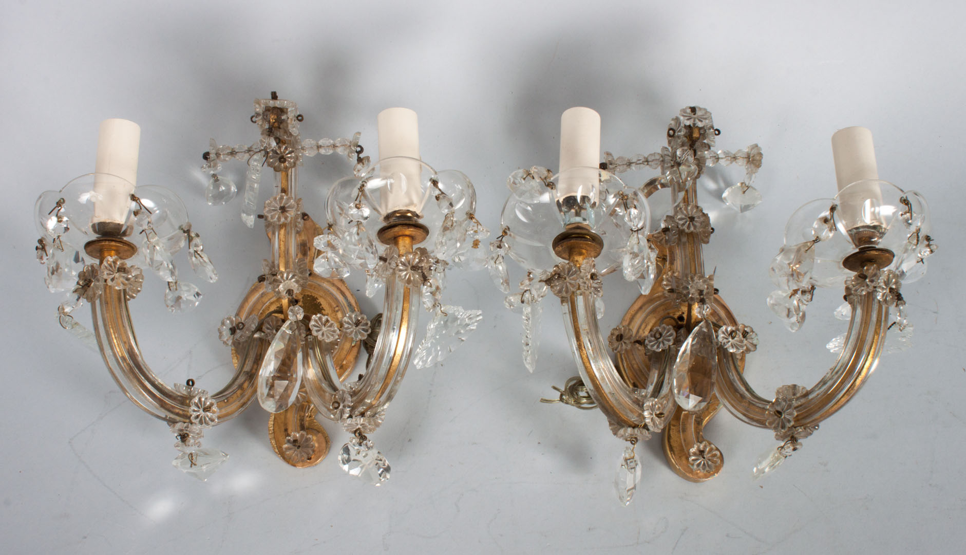 Appraisal: Pair of venetian glass and giltwood sconces two-light sconces with