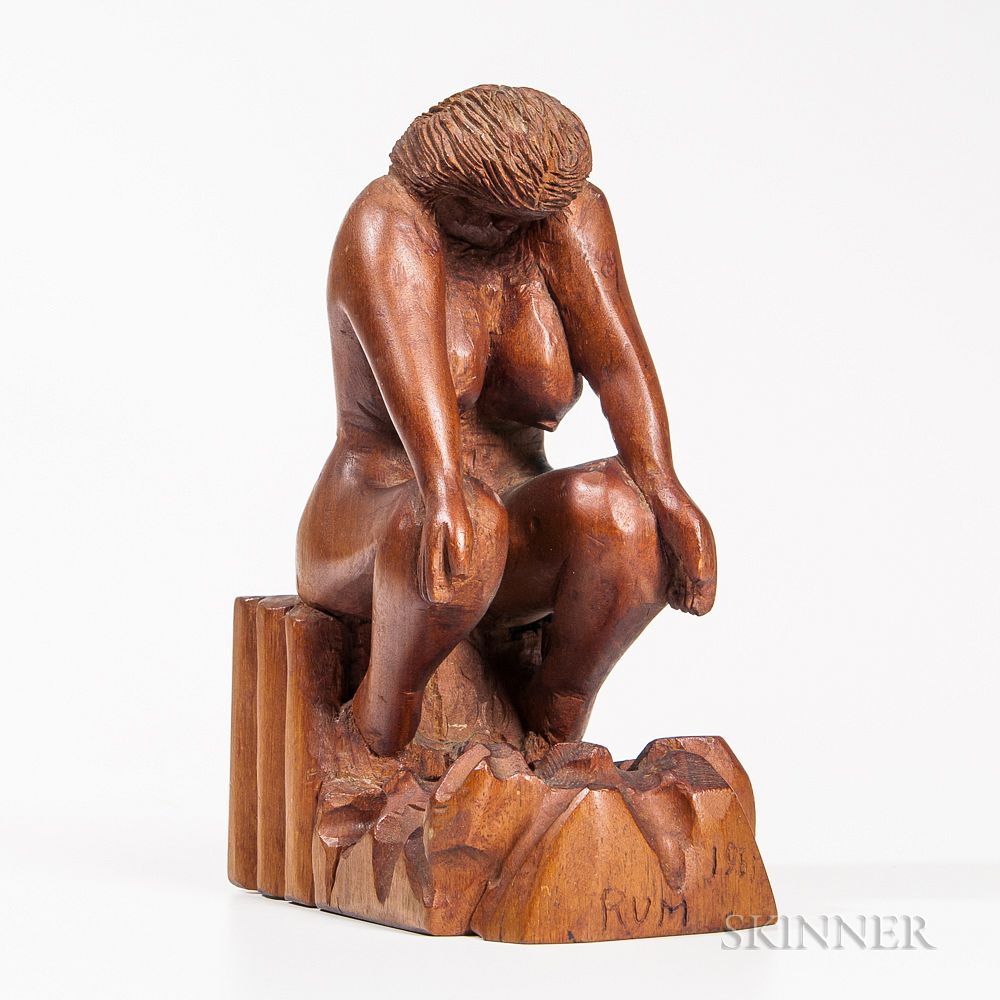 Appraisal: Carved Walnut Hunched Female Figure Carved Walnut Hunched Female Figure