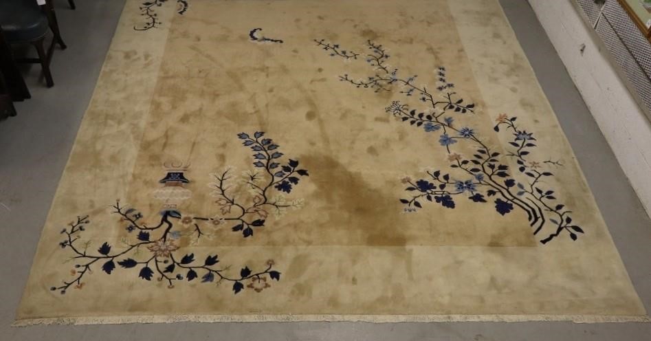 Appraisal: Chinese Peking carpet with beige field and blue potted flowers