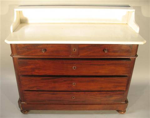 Appraisal: TWO VICTORIAN MAHOGANY MARBLE TOP CHESTS h w d in