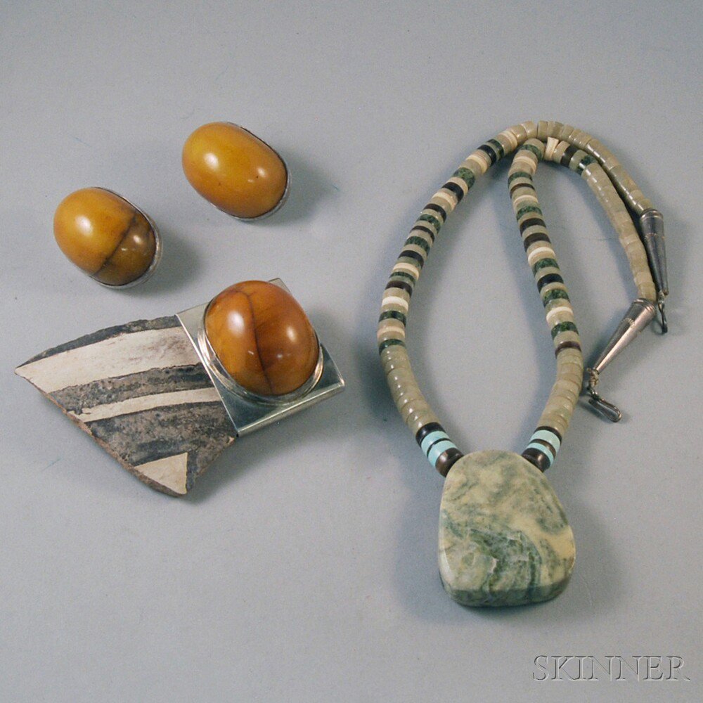 Appraisal: Small Group of Stone Jewelry a Native American heishi-style necklace