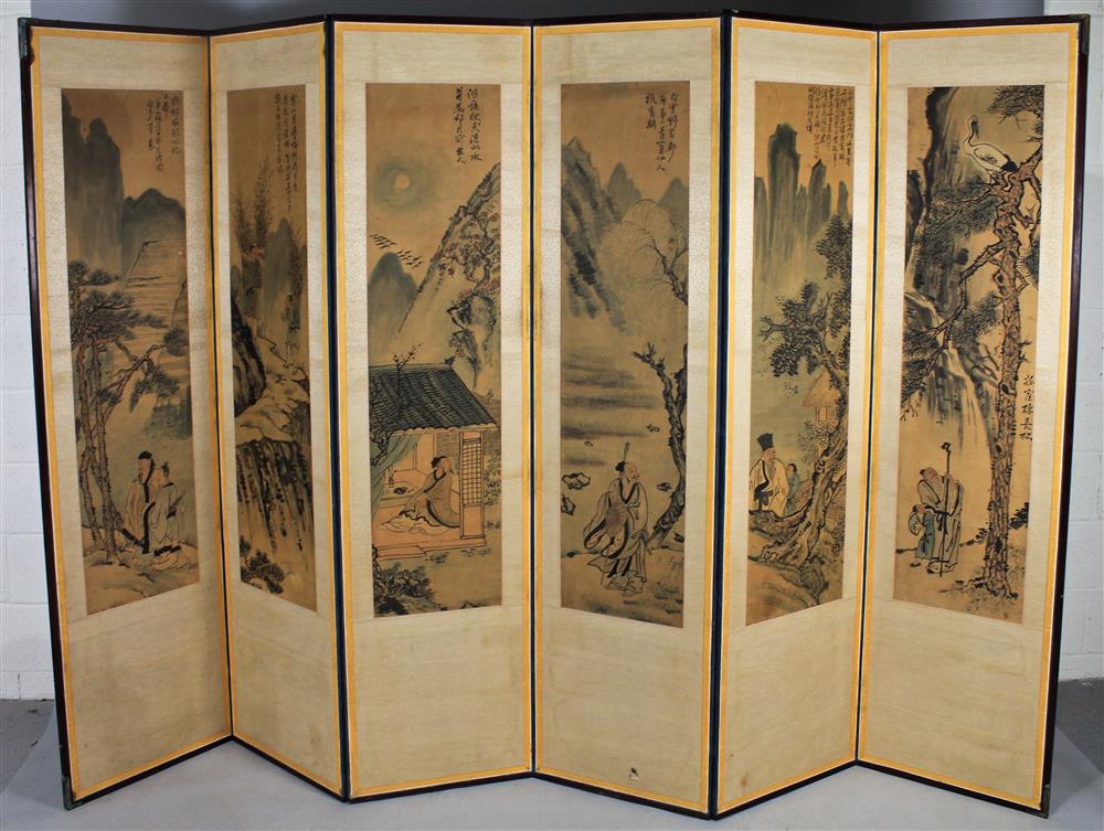 Appraisal: SIX-PANEL KOREAN SCREEN six ink and color on paper paintings