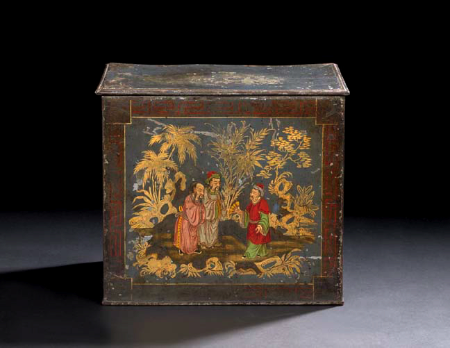 Appraisal: English Polychromed and Parcel-Gilt Tole Tea Chest fourth quarter th