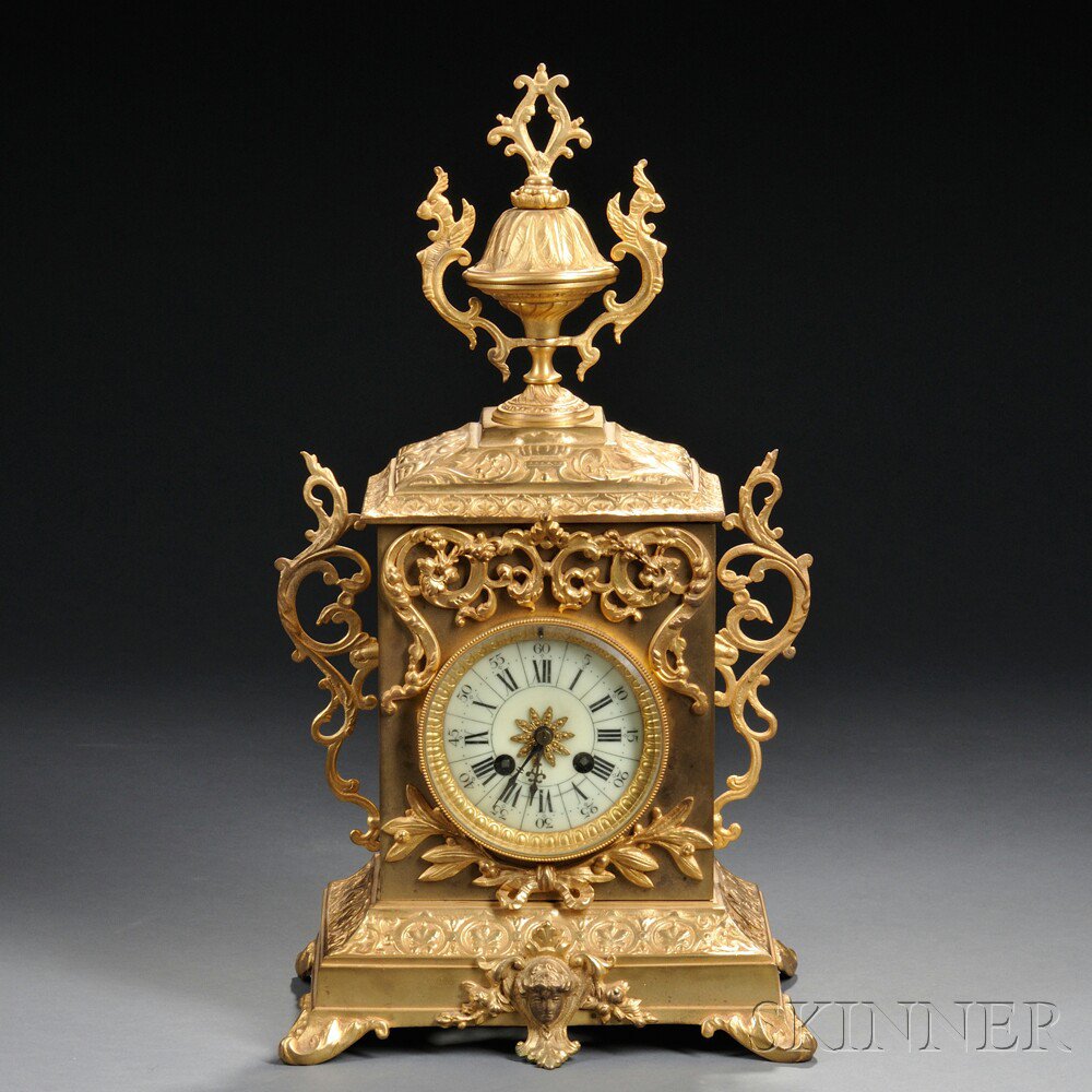 Appraisal: French Renaissance Revival Gilt Brass Mantel Clock late th century