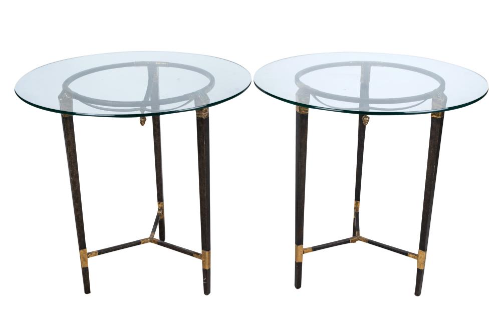 Appraisal: PAIR OF CONTEMPORARY GLASS TOP TABLESwith round glass top set