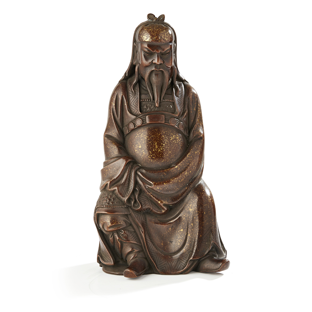 Appraisal: GOLD-SPLASHED BRONZE FIGURE OF GUAN DI heavily cast and depicting