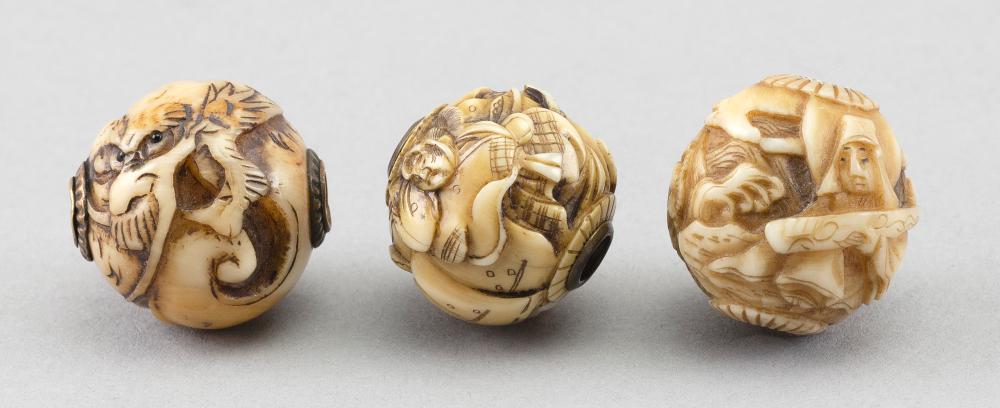 Appraisal: THREE JAPANESE IVORY OJIME TH CENTURY DIAMETERS APPROX MM THREE