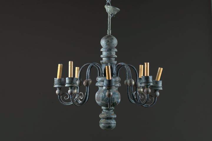 Appraisal: Monumental Continental Turned and Faux-Marbre Wood and Patinated Tole Eight-Light