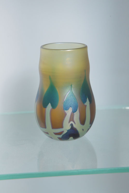 Appraisal: CHARLES LOTTON ART GLASS Amber iridescent vase with gold and