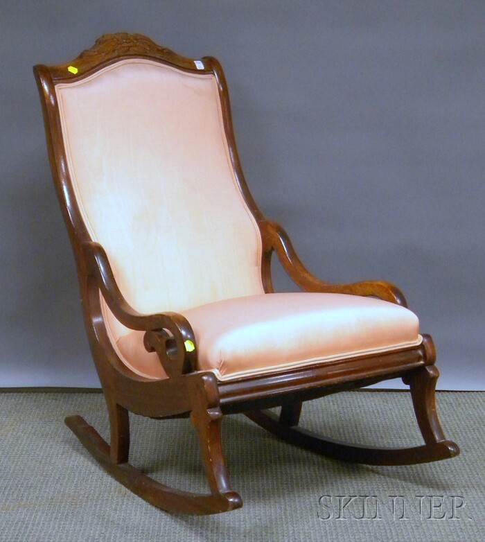 Appraisal: Victorian Upholstered Carved Walnut Rocker