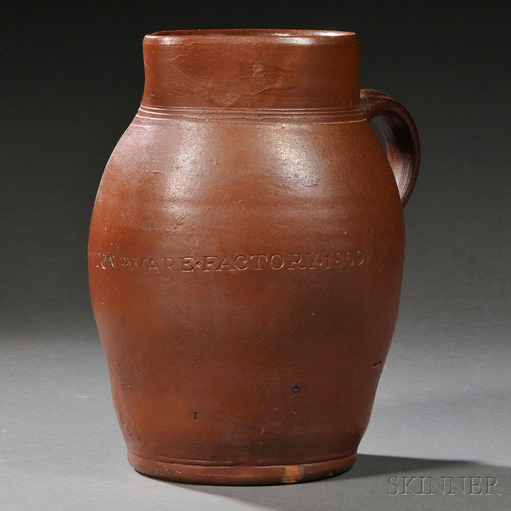 Appraisal: Paul Cushman Redware Pitcher Albany New York th century ovoid