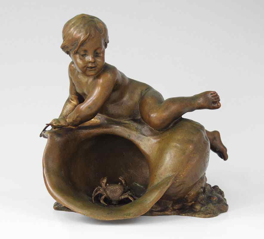 Appraisal: BARRIAS Louis-Ernest French - Child on Shell with Crab incised