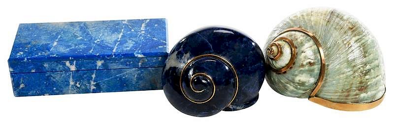 Appraisal: Verdura Shell Paperweight with Two Desk Items carved sodalite shell