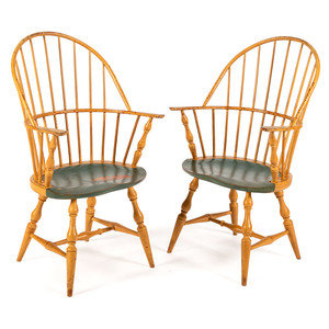 Appraisal: A Pair of Chromium Yellow Windsor Chairs by David T