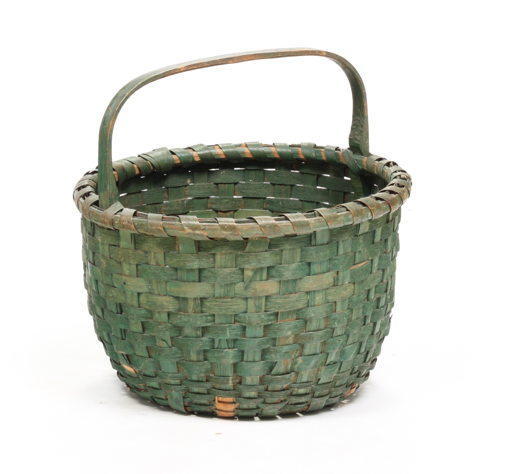 Appraisal: AMERICAN PAINTED BASKET Early th century Woven splint with bentwood