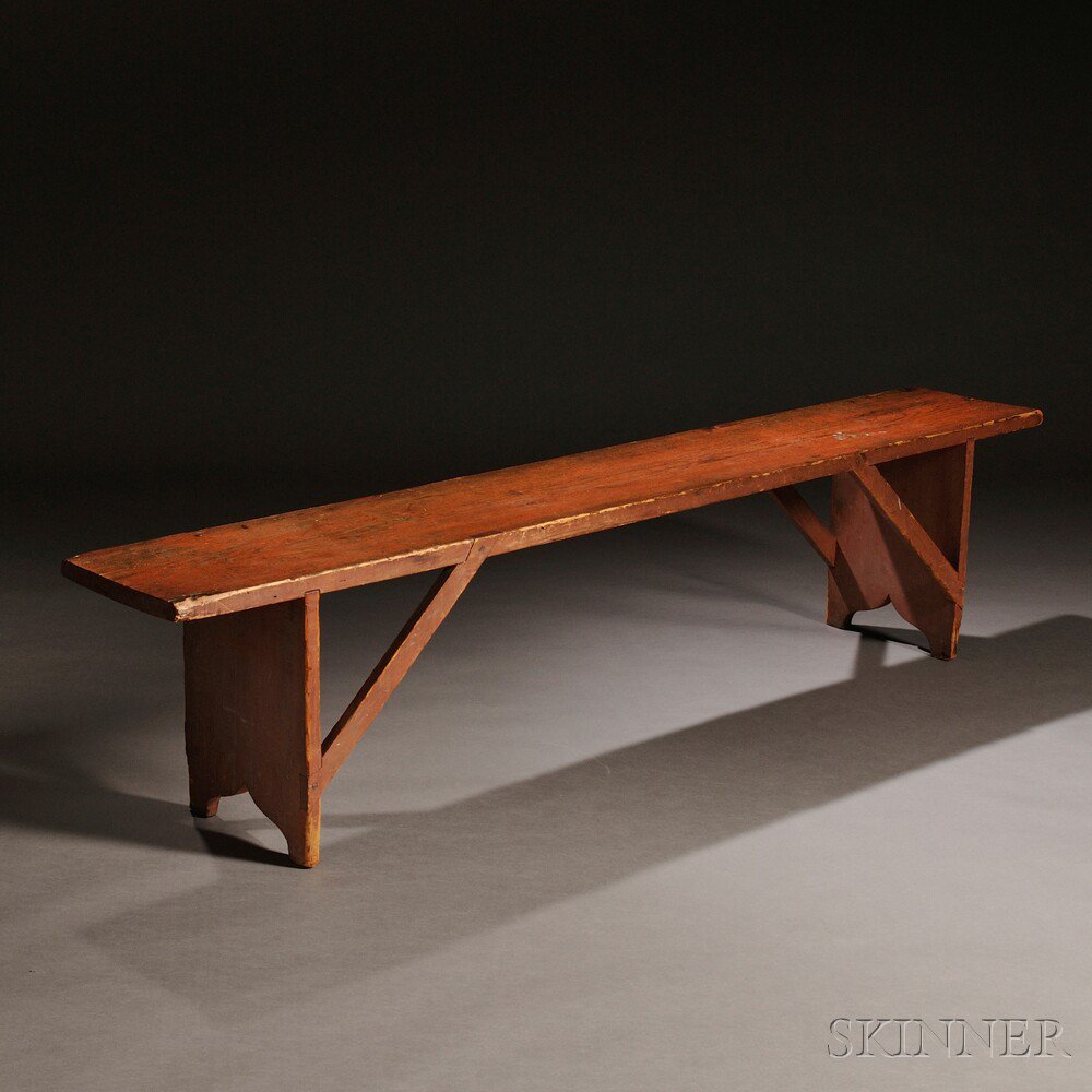 Appraisal: Shaker Salmon Red-painted Pine Bench New Lebanon New York c