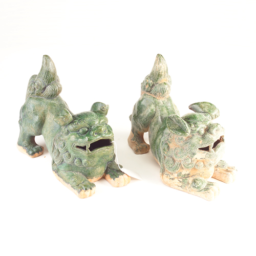 Appraisal: Pair of Chinese Foo Dogs with green matte glaze x