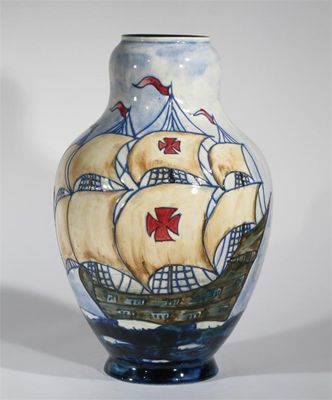 Appraisal: A Royal Cauldron vase tubeline decorated with a galleon at