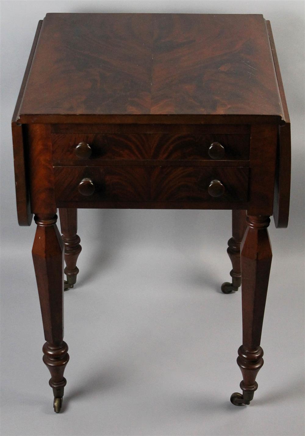 Appraisal: AMERICAN CLASSICAL MAHOGANY WORK TABLE the rectangular top flanked by