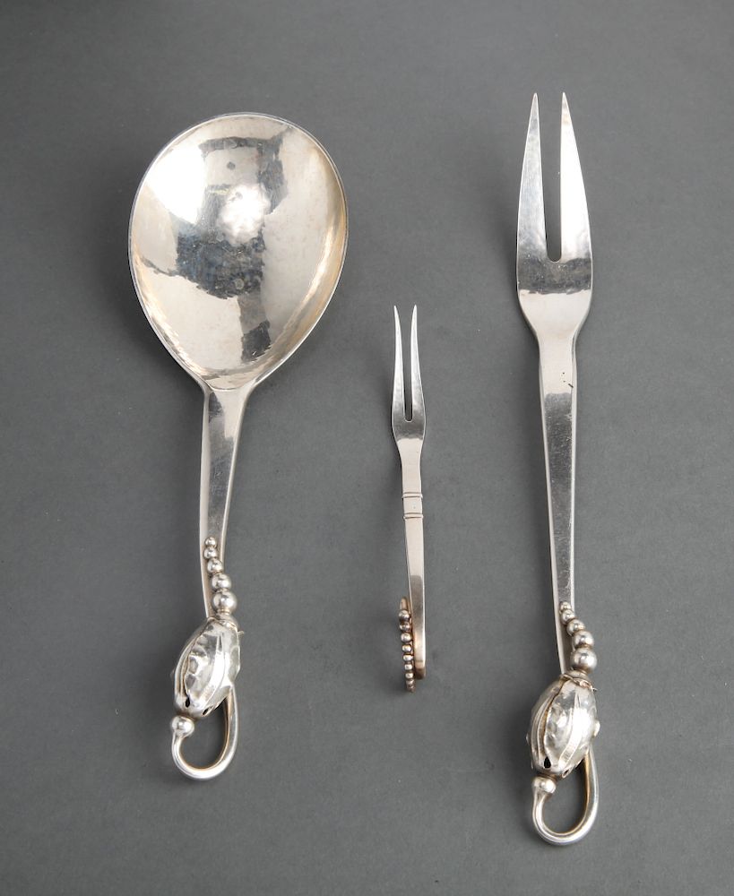 Appraisal: Georg Jensen Silver Blossom Serving Utensils Group of three Georg