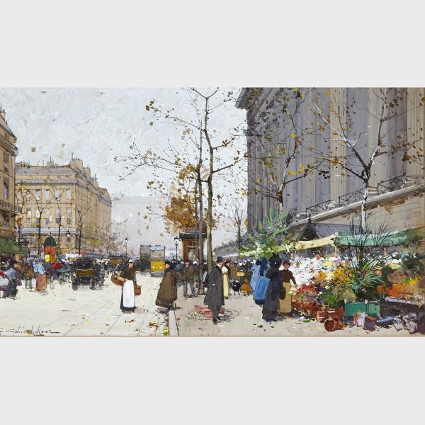 Appraisal: Eugene Galien-Laloue - MARCHE AUX FLEURS A LA MADELEINE Gouache